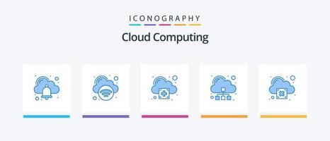 Cloud Computing Blue 5 Icon Pack Including error. add. server. cloud. Creative Icons Design vector