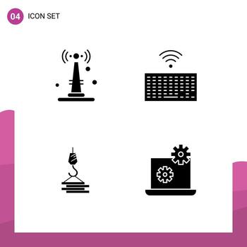 4 Solid Glyph concept for Websites Mobile and Apps internet building things keys harbor Editable Vector Design Elements