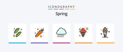 primavera línea lleno 5 5 icono paquete incluso ama. corazón. jardín. vegetal. zanahoria. creativo íconos diseño vector