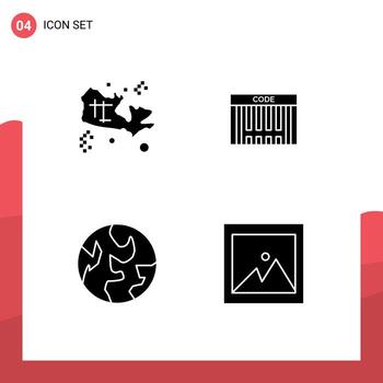 Set of 4 Commercial Solid Glyphs pack for map planet world code image Editable Vector Design Elements