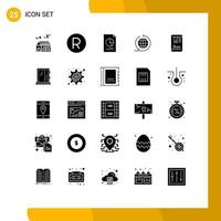 Set of 25 Commercial Solid Glyphs pack for tag global data business network graph Editable Vector Design Elements