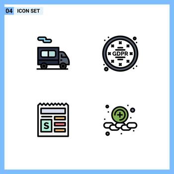 4 4 línea de relleno plano color concepto para sitios web móvil y aplicaciones entrega documento gdpr datos añadir editable vector diseño elementos