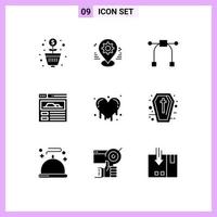 Modern Set of 9 Solid Glyphs and symbols such as sign crazy love setting bleeding heart site Editable Vector Design Elements