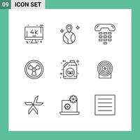 Pack of 9 Modern Outlines Signs and Symbols for Web Print Media such as gasoline bio communication science biohazard Editable Vector Design Elements