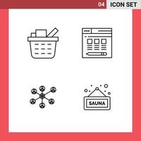 Set of 4 Vector Filledline Flat Colors on Grid for basket group web wlan sauna Editable Vector Design Elements