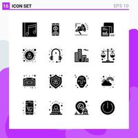 Pack of 16 creative Solid Glyphs of questionnaire documents money data digital Editable Vector Design Elements