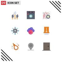 User Interface Pack of 9 Basic Flat Colors of cloud team lungs disease connect network Editable Vector Design Elements