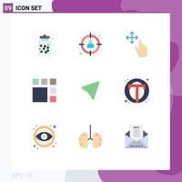 Pack of 9 Modern Flat Colors Signs and Symbols for Web Print Media such as arrow image target frame hold Editable Vector Design Elements