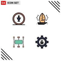 Pictogram Set of 4 Simple Filledline Flat Colors of arrow sea navigation nautical workflow planning Editable Vector Design Elements