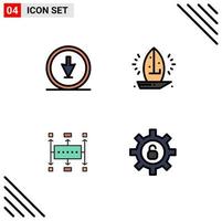 Pictogram Set of 4 Simple Filledline Flat Colors of arrow sea navigation nautical workflow planning Editable Vector Design Elements