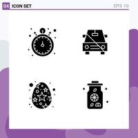 Editable Vector Line Pack of 4 Simple Solid Glyphs of pocket watch easter watch no spring Editable Vector Design Elements