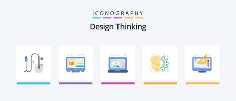 Design Thinking Flat 5 Icon Pack Including design. thinking. create. process. design. Creative Icons Design vector