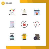 Mobile Interface Flat Color Set of 9 Pictograms of arrow report lantern finance business Editable Vector Design Elements