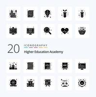 20 Academy Solid Glyph icon Pack like shot backboard diploma lesson e learning vector