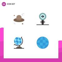 Set of 4 Commercial Flat Icons pack for hat geography biology laboratory internet Editable Vector Design Elements