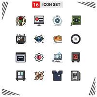 Mobile Interface Flat Color Filled Line Set of 16 Pictograms of email contact wedding communication process Editable Creative Vector Design Elements