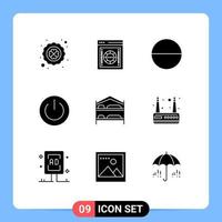Editable Vector Line Pack of 9 Simple Solid Glyphs of bedroom power safety environment ecology Editable Vector Design Elements