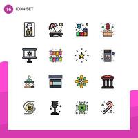 Modern Set of 16 Flat Color Filled Lines and symbols such as package start sunbathe rocket jigsaw puzzle Editable Creative Vector Design Elements