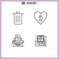 Group of 4 Filledline Flat Colors Signs and Symbols for basket typing garbage heart publish Editable Vector Design Elements