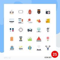 User Interface Pack of 25 Basic Flat Colors of camera rank sets one badge Editable Vector Design Elements