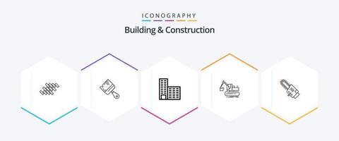 Building And Construction 25 Line icon pack including circular. truck. paint. lift. crane vector
