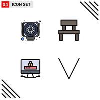 Modern Set of 4 Filledline Flat Colors Pictograph of computer internet bench interior security Editable Vector Design Elements