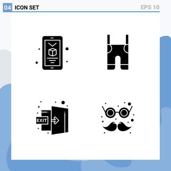 Set of 4 Vector Solid Glyphs on Grid for mobile exit baby pants out Editable Vector Design Elements