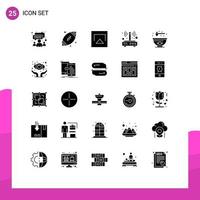 Group of 25 Solid Glyphs Signs and Symbols for bowl wireless air connection router Editable Vector Design Elements