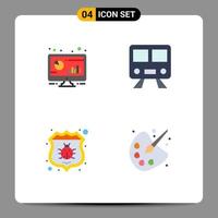 4 User Interface Flat Icon Pack of modern Signs and Symbols of analytic antivirus monitor railway protect Editable Vector Design Elements