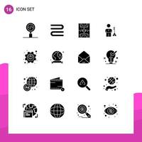 Pack of 16 Modern Solid Glyphs Signs and Symbols for Web Print Media such as provider man entertainment lock solution Editable Vector Design Elements