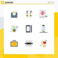 9 Thematic Vector Flat Colors and Editable Symbols of smart phone honey app fly planning Editable Vector Design Elements