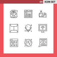 Pack of 9 Modern Outlines Signs and Symbols for Web Print Media such as gem post code mail hotel Editable Vector Design Elements