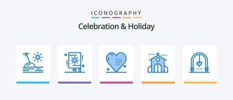 Celebration and Holiday Blue 5 Icon Pack Including wedding. event. celebration. church. love. Creative Icons Design vector