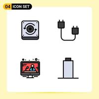 Pack of 4 Modern Filledline Flat Colors Signs and Symbols for Web Print Media such as computing media computers gadget battery Editable Vector Design Elements