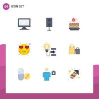 conjunto de 9 9 moderno ui íconos símbolos señales para sonriente corazón altavoz emot comer editable vector diseño elementos