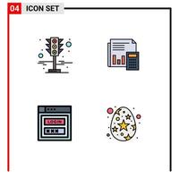 4 Universal Filledline Flat Color Signs Symbols of signal calculation traffic banking report Editable Vector Design Elements