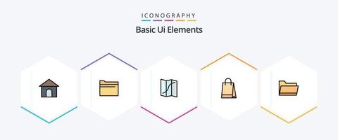 Basic Ui Elements 25 FilledLine icon pack including open. buy. map. shopping. bag vector