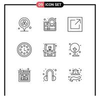 Mobile Interface Outline Set of 9 Pictograms of seminar conference export wreath award Editable Vector Design Elements