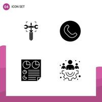 4 User Interface Solid Glyph Pack of modern Signs and Symbols of setting page screw phone two Editable Vector Design Elements