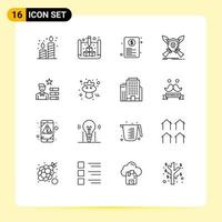 Outline Pack of 16 Universal Symbols of swords game document emblem web Editable Vector Design Elements