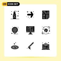 Set of 9 Modern UI Icons Symbols Signs for poster marker data location day Editable Vector Design Elements