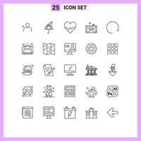 25 User Interface Line Pack of modern Signs and Symbols of rotate arrow heart tape music Editable Vector Design Elements