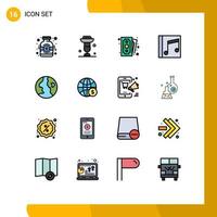 Mobile Interface Flat Color Filled Line Set of 16 Pictograms of songs music stand media shopping Editable Creative Vector Design Elements