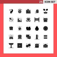 25 Universal Solid Glyphs Set for Web and Mobile Applications medical hut location couple house Editable Vector Design Elements