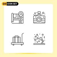 Mobile Interface Line Set of 4 Pictograms of map scale camera news marriage Editable Vector Design Elements