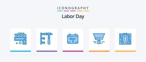 Labor Day Blue 5 Icon Pack Including fix. tool. calendar. paint brush. brush. Creative Icons Design vector