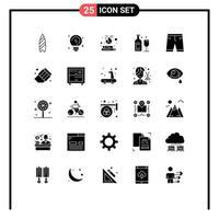 25 User Interface Solid Glyph Pack of modern Signs and Symbols of clothing accessories bonfire whiskey bar Editable Vector Design Elements