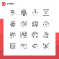 Pictogram Set of 16 Simple Outlines of heart vide arrow user content Editable Vector Design Elements