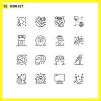 16 Universal Outlines Set for Web and Mobile Applications bottle monitor energy computer internet Editable Vector Design Elements