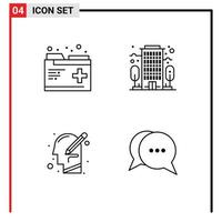 Pictogram Set of 4 Simple Filledline Flat Colors of care mind records office write Editable Vector Design Elements